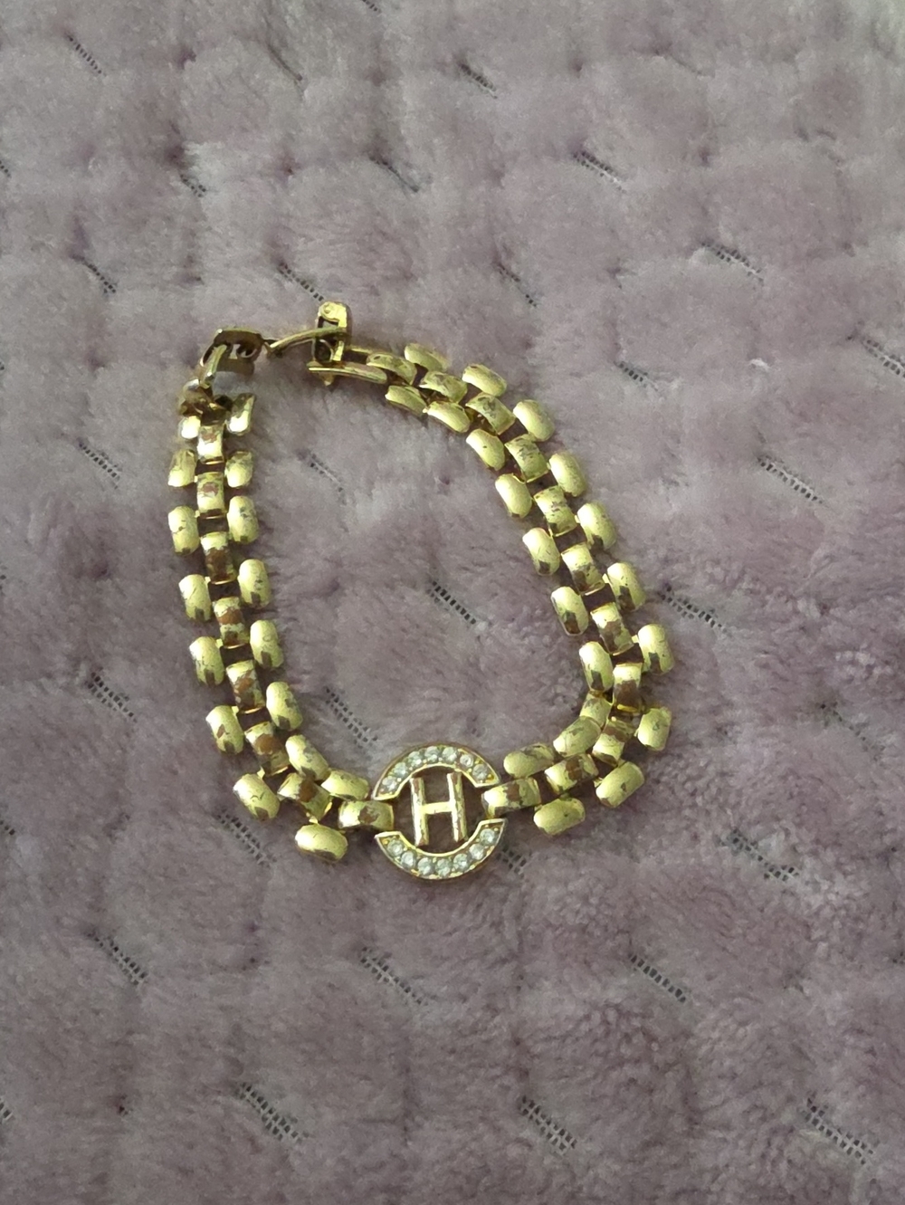 Gold-Tone Double-Row Bracelet with Crystal-Embellished H Accent